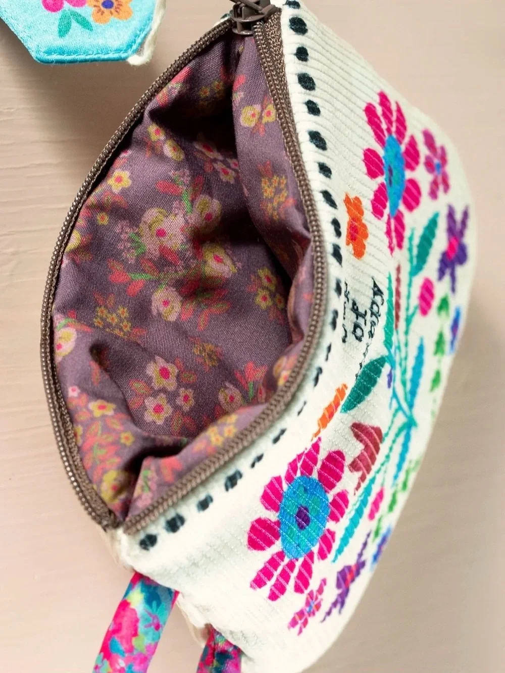 Natural Life Cup of Happy Floral Canvas Coin Purse- Multicolor